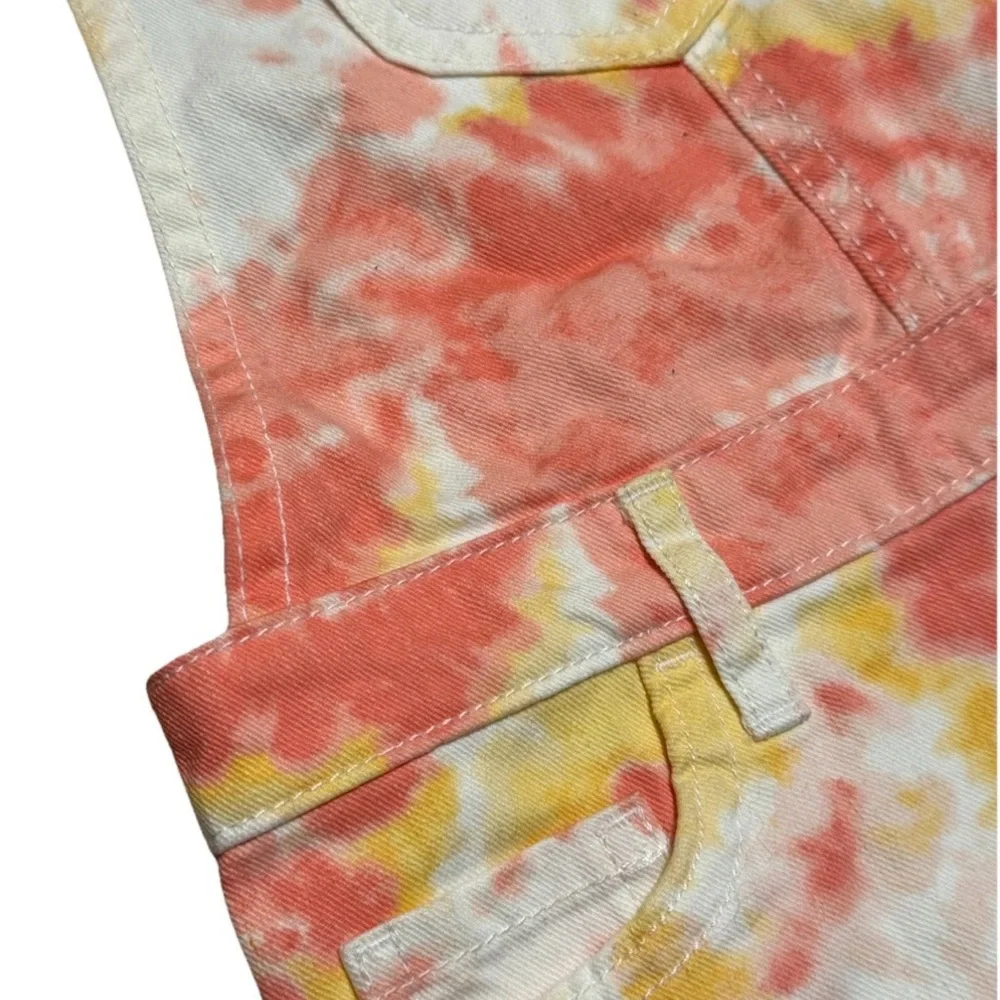 The Children's Place Girls Tie Dye Overall Shorts Size 5 Orange Pink White Denim